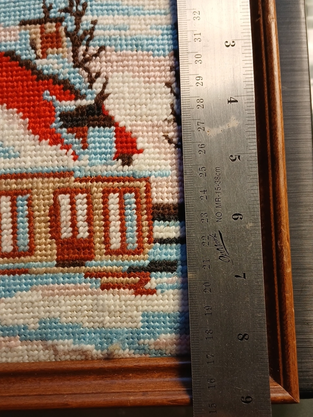 Old Framed Needlepoint of a Cottage In Winter - Picture 3 of 7